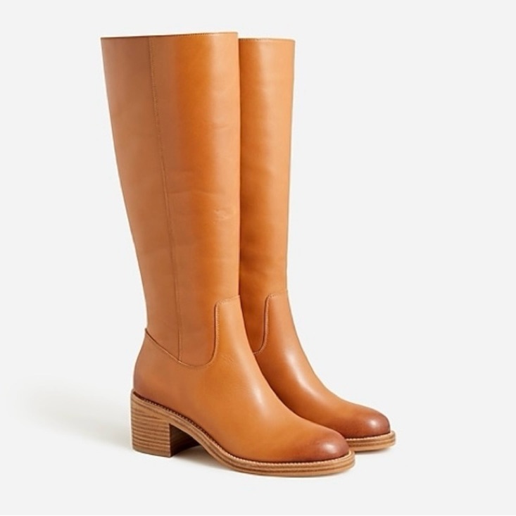 J Crew Knee-High Stacked-Heel Boots In Leatheritem Bj870 Size 7 Sample Sale